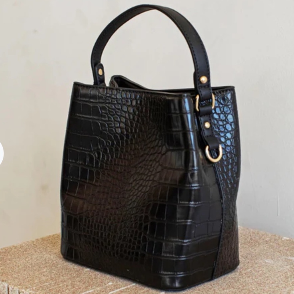 New AOTA Elena Croc Top Handle Bucket Bag With Inside Divider